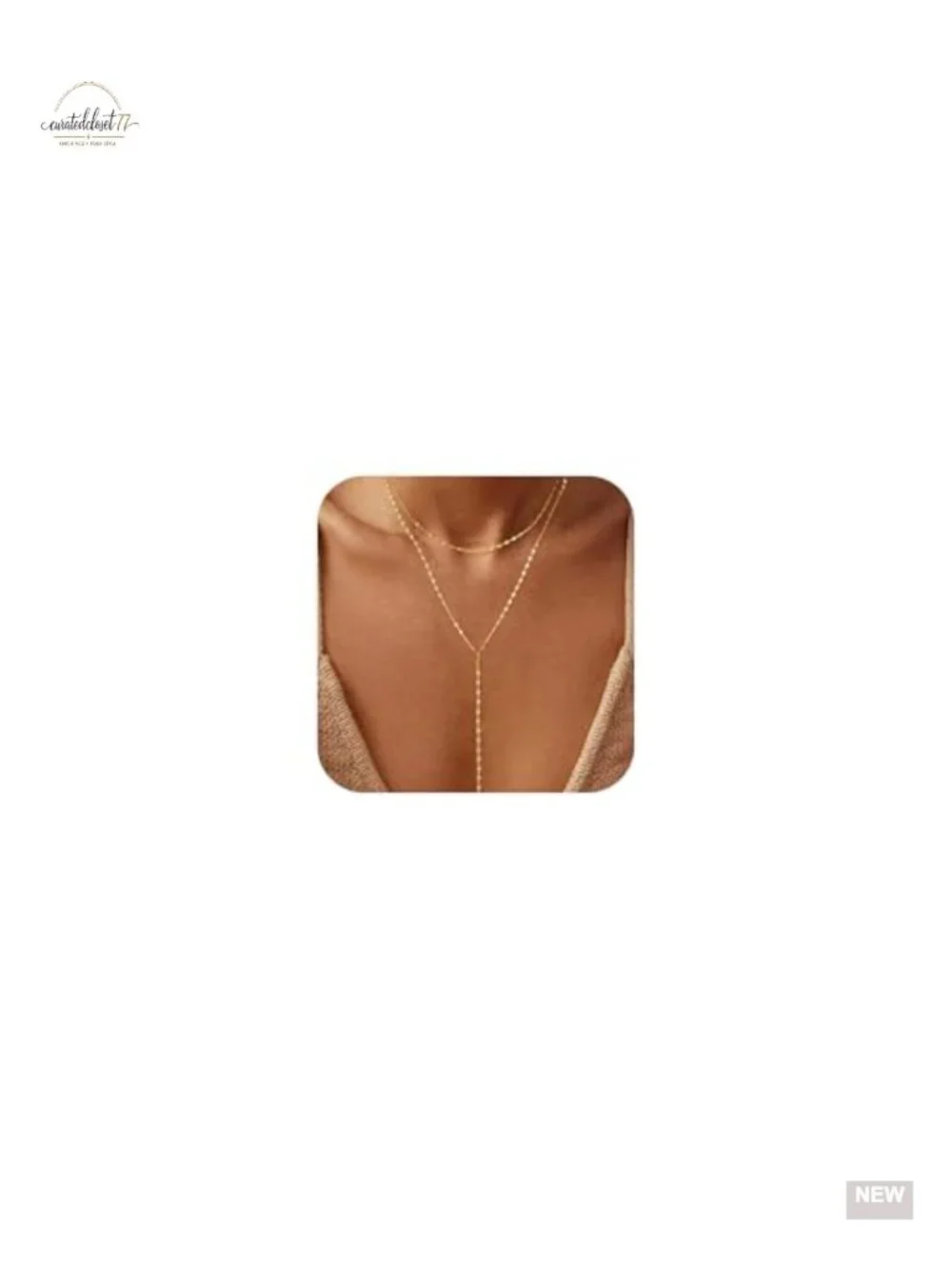 14K Gold Plated Layered Y-Necklace Set Dainty Chain Leaf Design Hypoallergenic